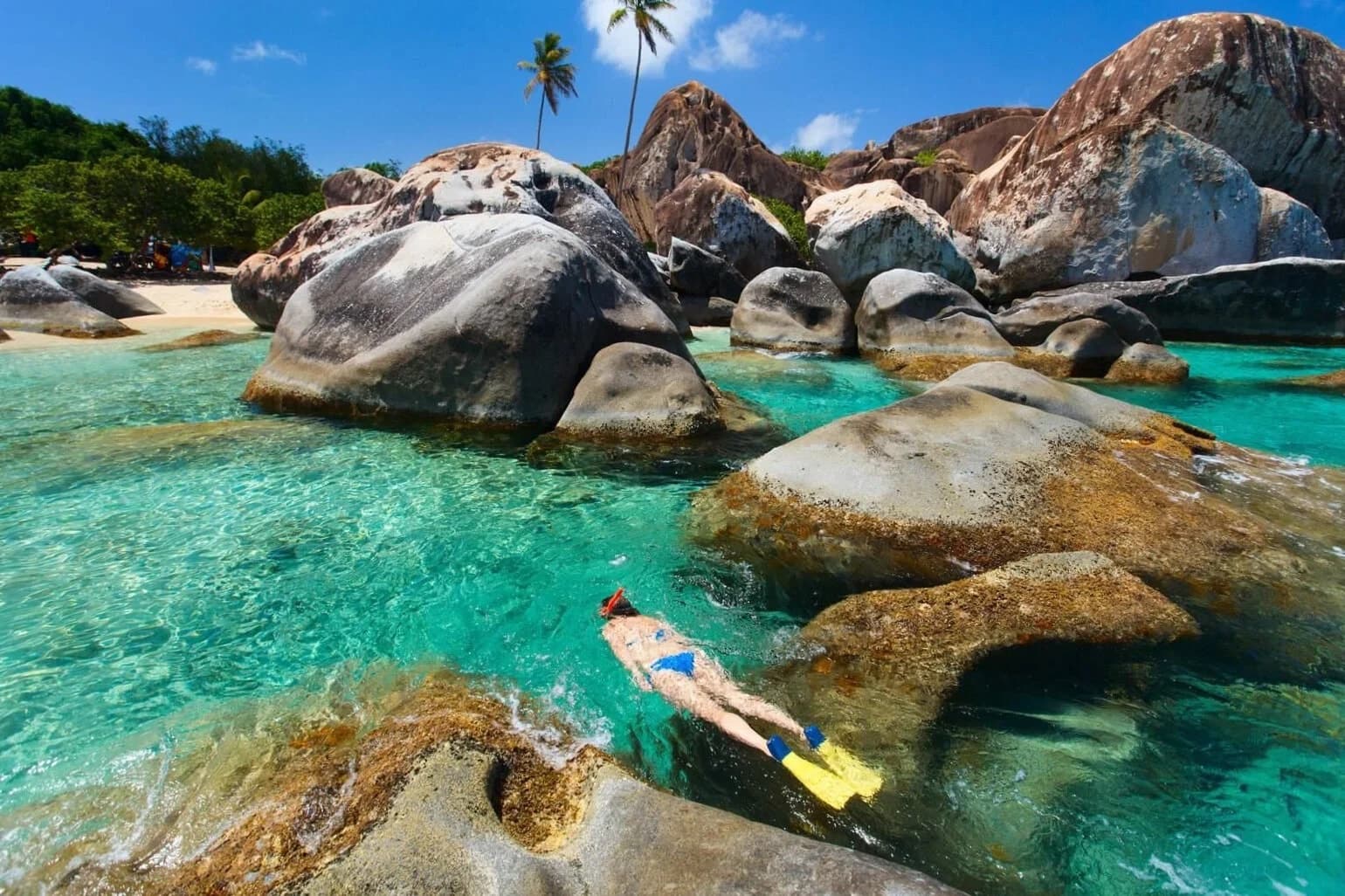 Snorkelling among the granite boulders of The Baths, Virgin Gorda